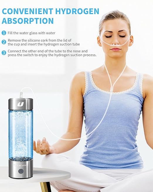 Hydrogen Water Bottle 2024, Hydrogen Water Generator with SPE PEM Technology Water ion, Hydrogen Dispenser Improves Water Drinking in 3 Minutes with Self-cleaning,colorful LED,USB-C charging (Silver)