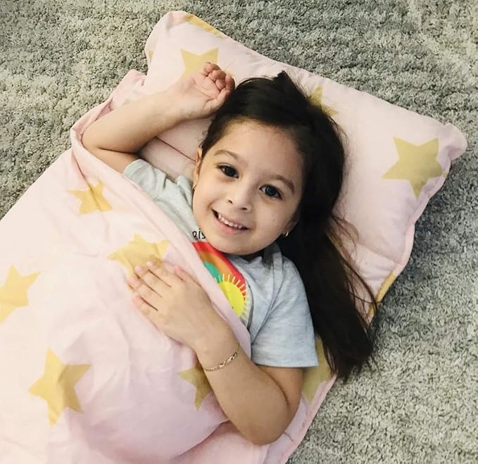 Wildkin Original Nap Mat with Reusable Pillow for Boys & Girls, Ideal for Sleepovers, Equipped with Hook & Loop Fastener, Made from Cotton Blend Materials - Nap Mat for Kids