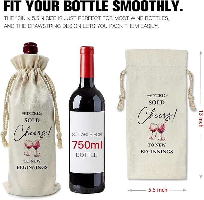 ZHANTUONE,Friends Coworker Funny Birthday Wine Bag,Drawstring Polyester Cotton Cloth Wine Bag,Resignation gifts for colleagues,for Friends Coworker Husband Wife Wine Wrap Bag,13IN