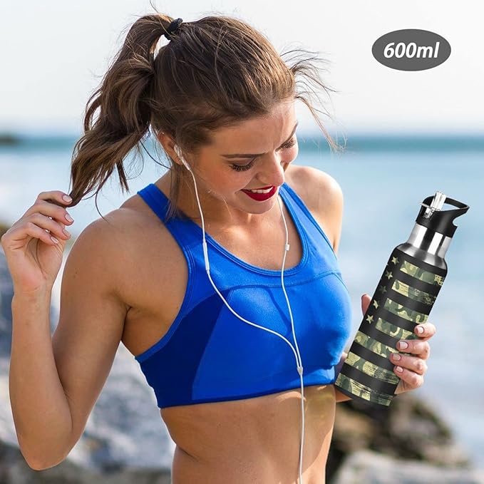 senya 20 Oz Water Bottle with Straw Usa Flag Camouflage Vintage Stainless Steel Water Bottle for Traveling Sports Leakproof Insulated Water Bottle