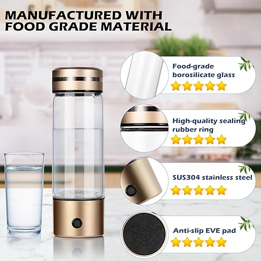 Hydrogen Water Bottle, VirKech 11oz 1600PPB Hydrogen Rich Water Bottle Generator with SPE/PEM 3 Mins Quick Electrolysis and Leak-Proof to Slow Down Aging, Best Gift for Women and Men