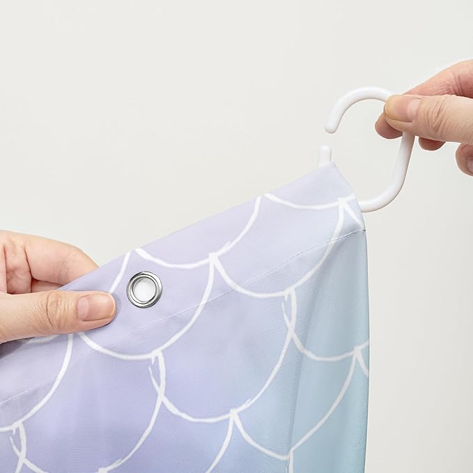 AILONEN Cute Dolphin Shower Curtain,Color Mermaid Scale Print Shower Curtain with 12 Plastic Hooks,Kawaii Ocean Dolphin Print Bath Curtain Decorative Waterproof 60" W*72" H