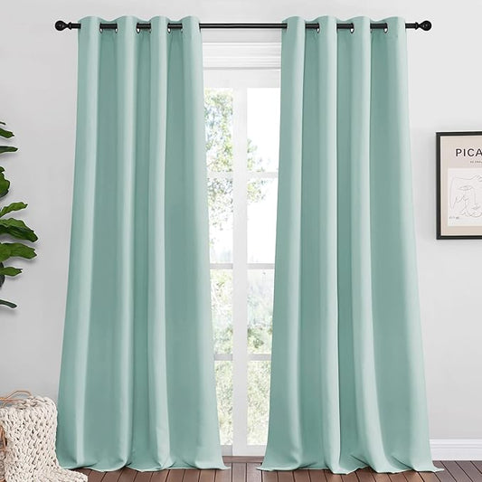 NICETOWN Aqua Blue Blackout Curtains 108" Long for Office, Dining Room, Guest Room, 55" Wide by 108" Long, 2 Pieces, Sound Reducing Heat and Cold Block Curtain Panels for Modern Room Decorative