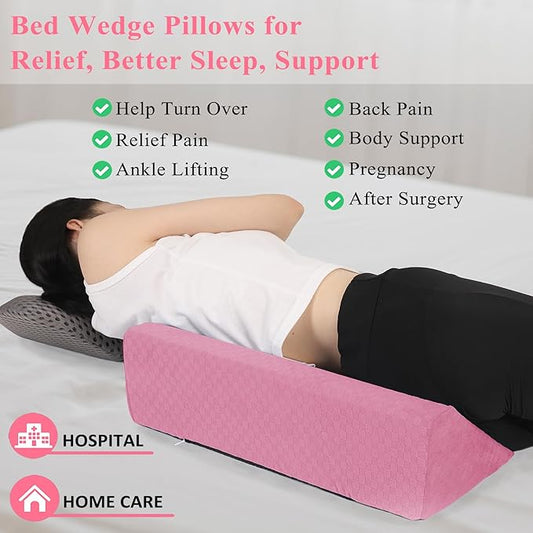 Bed Wedge Pillow for Side Sleepers, Body Position Wedges, Side Wedge Pillow for Sleeping Back Positioning Elevation Pillow for Bed Sores Elder and Pregnant Woman (Dark Pink)