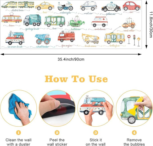 Wall Stickers Car for Boys Room Straight Roadway Wall Decals 38pcs Cartoon Cars Interior Stickers Toddler Travel Essentials for Car Trip Decalmile Vehicle Truck Stickers for Boy Bedroom Nursery