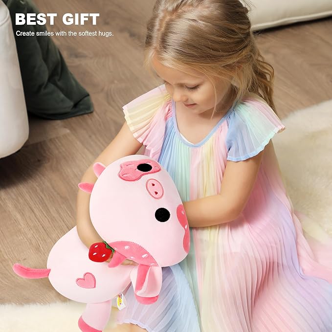 Onsoyours Cute Cow Plushie, Soft Stuffed Strawberry Cow Squishy Plush Animal Toy Pillow for Kids (Strawberry Cow, 12")