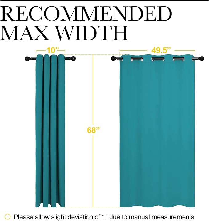 NICETOWN Room Darkening Curtains 68 inch Length 2 Panels, Thermal Insulated Grommet Blackout Curtains for Modern Casual Elegant Bedroom Kids Room Theme Decoration (Peacock Teal, 2 Pieces, W55)