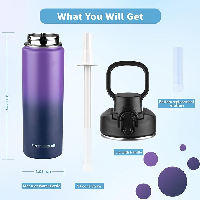 Insulated water bottle with Straw,24oz Stainless Steel Water Bottle for Adult Kids,Double Wall Vacuum Wide Mouth Insulated Water Bottle for Sports,BPA-freeοΌ24oz,Purple Navy blueοΌ