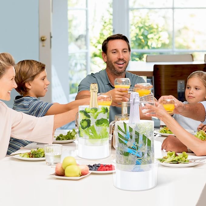 Wine Chiller Ice Mold, Acrylic DIY Ice Bucket Mold for Wine Champagne Whisky Beer Cocktail Beverage Cooling and Wedding Birthday Christmas Halloween Easter Party Any Theme or Holiday,2 Pack