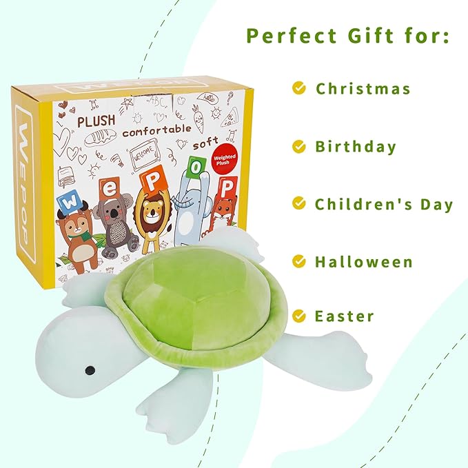 Turtle Weighted Plush, 22" 4.2 lbs Character Weighted Stuffed Animals Series, Cute Tortoise Plushie Dolls Throw Pillow Birthday Gifts for Children Kids