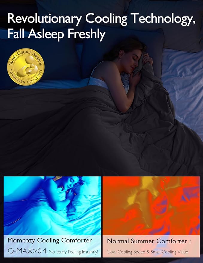 Momcozy Life CoolMurm Cooling Comforter for Hot Sleepers, Full/Queen 90"x90" Hot Flashes Cooling Blanket, All-Season Lightweight Soft Breathable Cooling Quilt Duvet, Stay Cool All Night, Smoky Grey