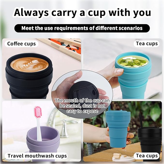 collapsible cup with Straw, Kids Insulated collapsible cups for traveling Leakproof Cup, Portable 350ml Foldable Travel Straw camping cup for Picnic,Hiking,Sports,Camping,Biking (blue)