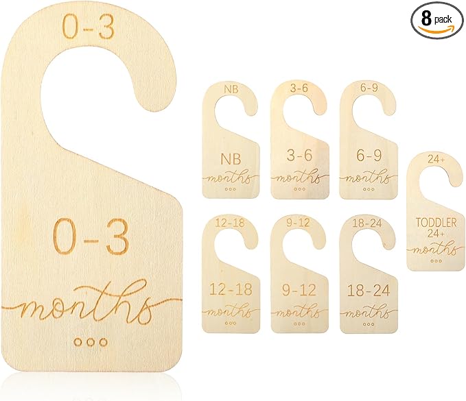 Yolev 8 Pcs Baby Closet Dividers for Clothes Organizer,Wooden Baby Closet Dividers,Double-Sided Organizer for Newborn to 24 Months Size Clothes Hanger Closet Dividers Nursery Organization for Clothes