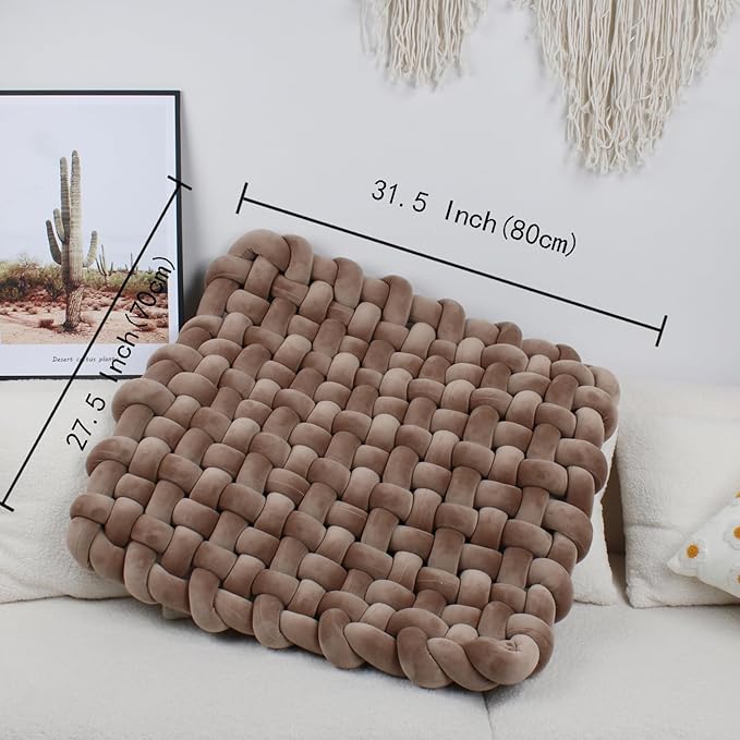 XHJRI Thickened Braided Knot Seat Mat, Knotted Floor Decorative Cushion, Handmade Baby Infant Playing Pad Nursery Rug (27.5 * 31.5 Inch,Brown)