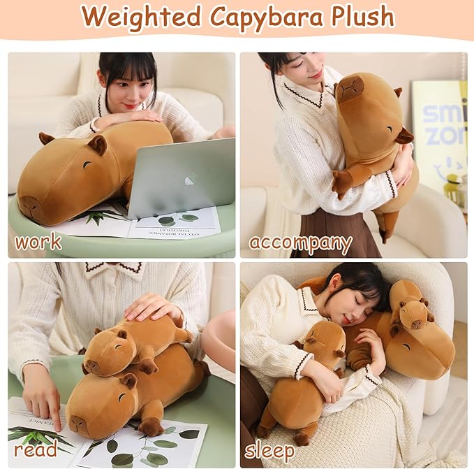 SQEQE Weighted Capybara Plush, Weighted Capybara Stuffed Animal for Anxiety, Cute Capybara Plushies Soft Capybara Pillow Toy Gift for Kids Adults 13.8 Inch, 1.6 lbs