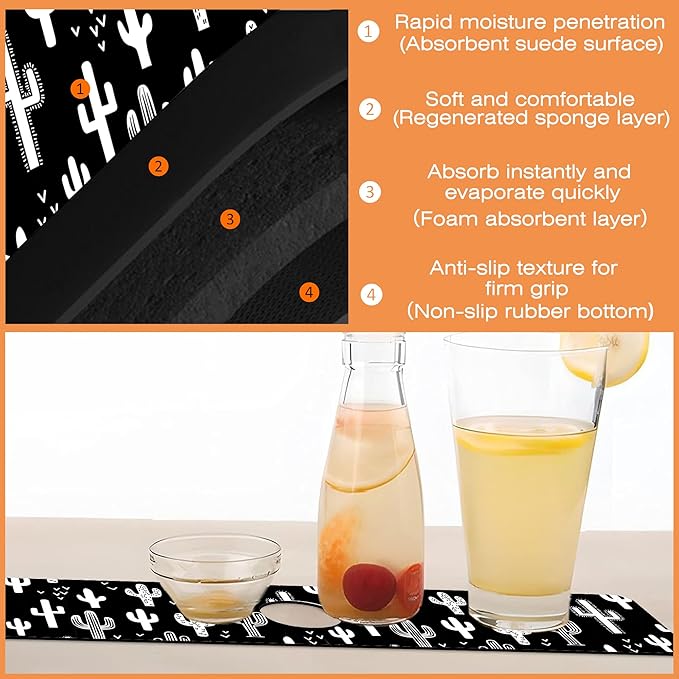 Kitchen Faucet Mat Fun Western Cactus Kitchen Sink Splash Guard Faucet Mat,1 PC Splash Guard Behind Faucet Drip Catcher for Kitchen,Sink Mat,Dish Drying Mat,Bathroom Faucet Mat 23.5"X5.5"