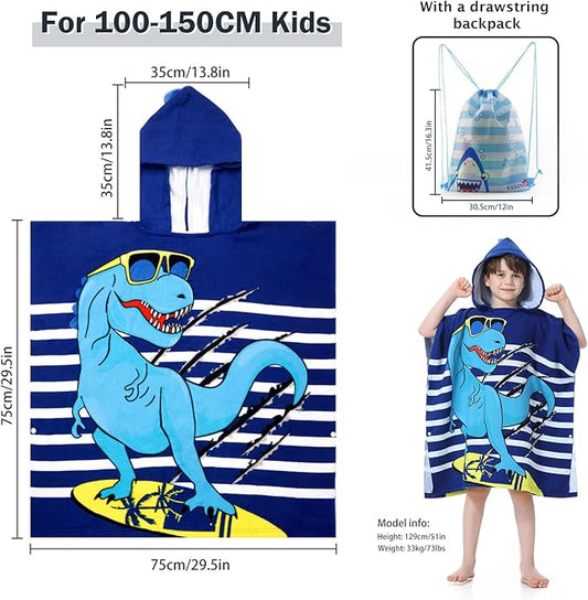 MOKANI Kids Hooded Poncho Towels, Soft & Absorbent Microfiber Beach Towel, Swimming Pool Changing Robe Bathrobe Bath Towel