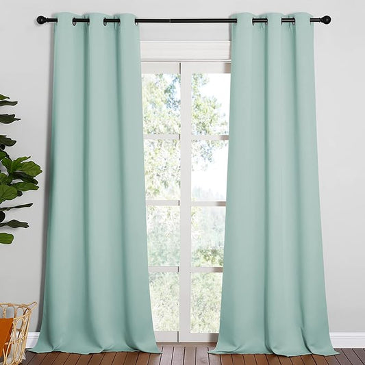 NICETOWN Patio Glass Door Panels - Blackout Curtains for Bedroom/Living Room, Privacy Panel Drapes for Dining Room and Guest Room (Aqua, 42 inches Wide x 90 inches Long, 1 Pair)
