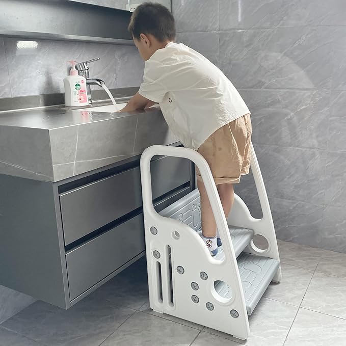 Toddler Step Stool for Bathroom Toilet Potty Training Children Step Ladder Step Stool for Kids with Safety Handles (three floor)