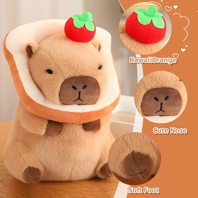 Cute Capybara Plush with Bread Kawaii Soft Apple Capybara Stuffed Aniamls Capybara Plush Toys Hugging Gifts Kids Girls Boys 12 inch