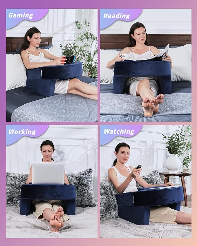 Weighted Idea Reading Pillow for Gaming, Meduim Gaming Pillow for Adult,Table Pillow with 2 Side Pockets for Gaming, Reading, Working Sitting in Bed Floor Sofa (Blue)