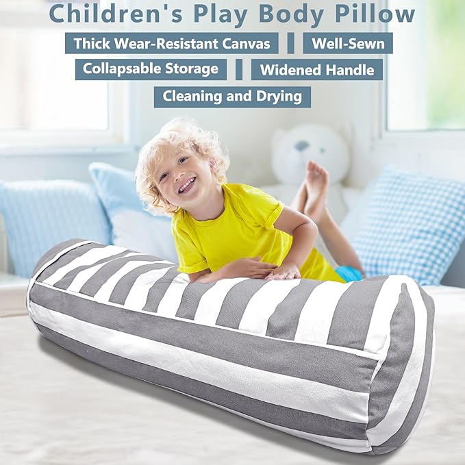 Stuffed Animal Storage Bean Bag Cover for Kids, Bean Bag Stuffed Animal Storage for Boys and Girls - Organize, Sit, Play, Box Help Promote Comfort - X-Large, Cylinder, Premium Cotton Canvas