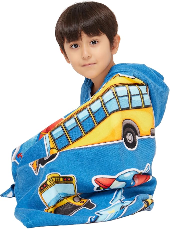 Hooded Towel for Toddlers 2-10 Years Boys Girls Kids Bath Pool Beach Towel Wrap Soft Absorbent Beach Poncho(Cars)