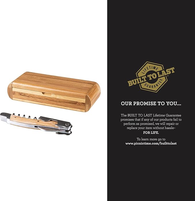 PICNIC TIME NFL Los Angeles Chargers Elan Deluxe Corkscrew In Bamboo Box, Stainless Steel Waiter-Style Corkscrew Opener Kit, Wooden Gift Box, (Bamboo)
