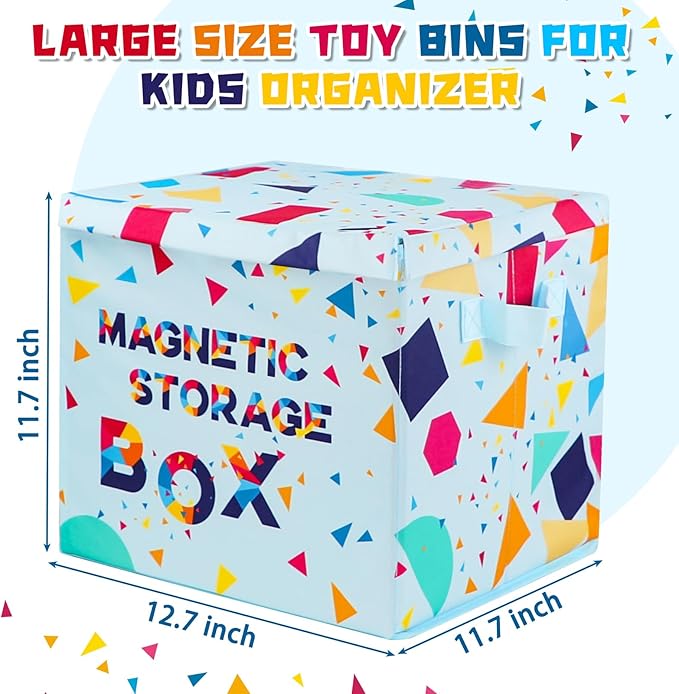 Magnetic Tiles Toy Organizer Box, Magnetic Tiles Toy Carry Case with Dividers, Playroom Organizer Travel Storage Organizer Bin, Magnetic holder Foldable Storage Cubes Bins and Lid