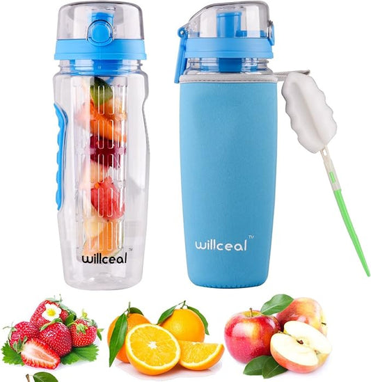 Fruit Infuser Water Bottle 32oz- Durable, Large - BPA Free Tritan, Flip Lid, Leak Proof Design - Sports, Camping