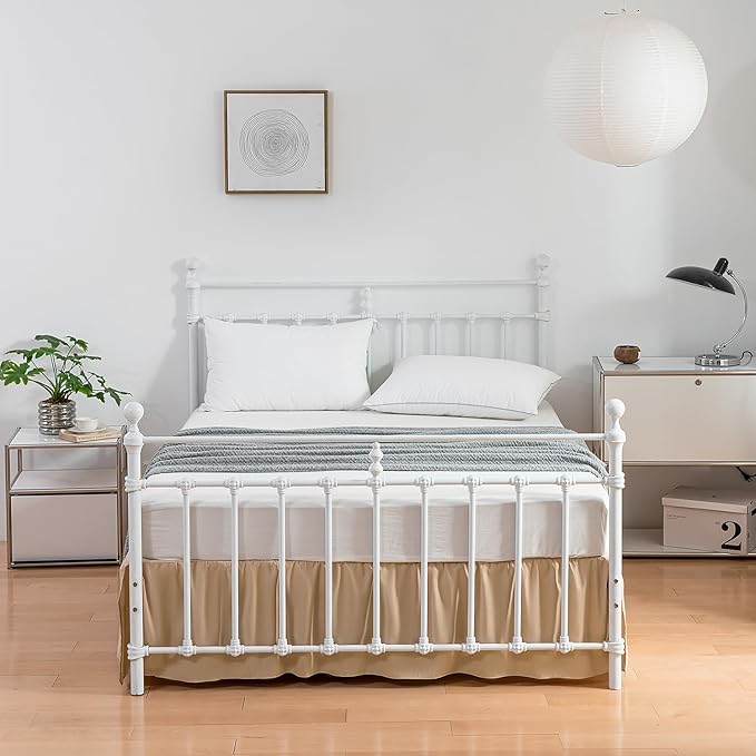 Bed Skirt King Size Ruffled Bed Skirt with Split Corners,12 Inch Drop Dust Ruffle Bed Skirt with Platform, King,12 Inch, Light Camel