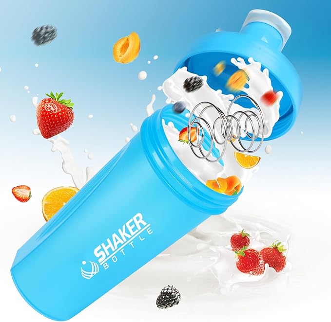Shaker Bottle,600ml Classical Protein Shaker Cup with Mixing Ball for Smooth blending, Leak-Proof GYM Workout Water Bottles for protein& Smoothie Shake,Bpa Free (20oz / Blue)