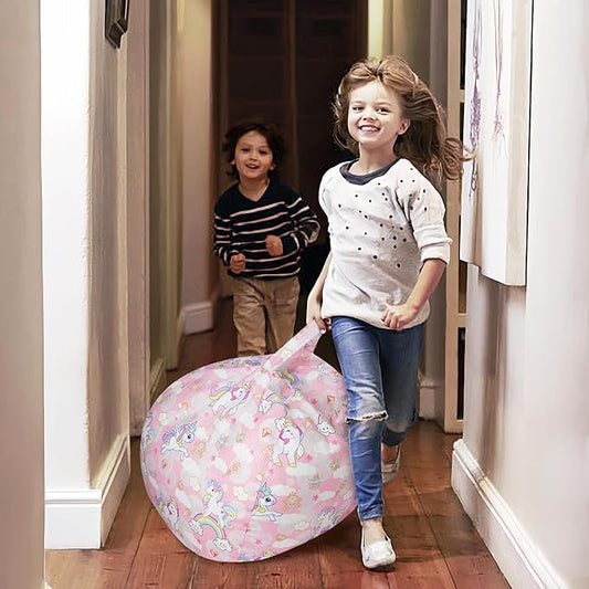 Bean Bag Chair for Kids Stuffed Animal Storage Beanbag Chairs,Toddler Toy Storage Organizer for Girls and Boys,Large 32'' Cover Only(No Filling