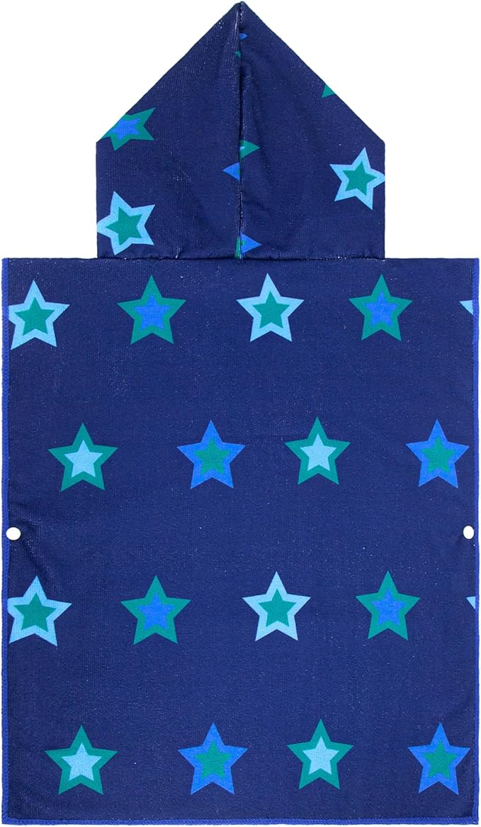 MissShorthair Kids Toddler Poncho Towels, Hooded Beach Towel for Girl&Boy, Surf Poncho Swim Changing Robe Microfiber Bath Towel for 1-3 Years Navy Star