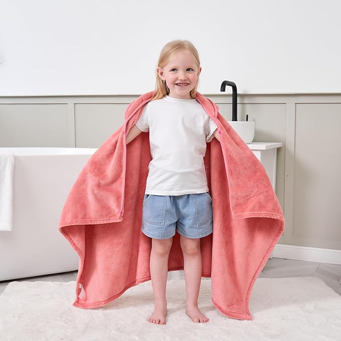 Hiturbo Kids Animal Hooded Towel: Soft Plush Fleece Blanket - 50"x30" Swim Cover Up - Pool Beach Bath Towel Wrap for 3-12 Yrs (Pink Rabbit)