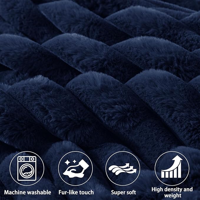 Faux Fur Headboard Pillow with 2 Pack Neck Roll Pillow Large Headboard Pillow Soft and Supportive with Removable Cover (Blue, King)