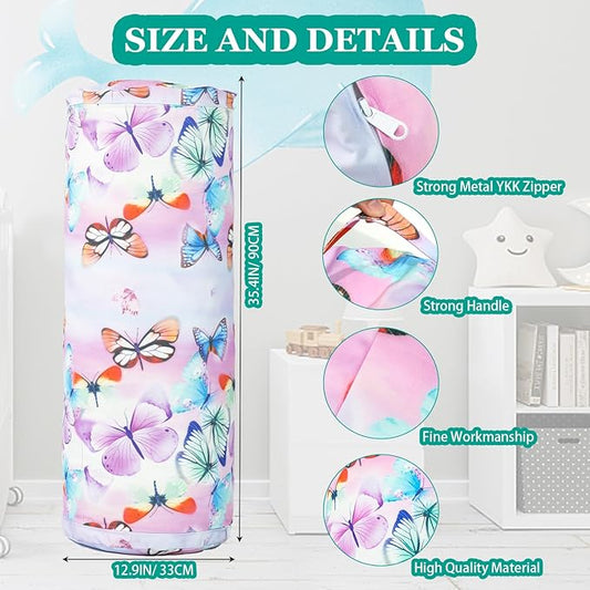 Stuffed Animal Bean Bag Storage Chair for Kids Cover Only (No Filler), Organize, Sit, Play & Boxing, 100% Cotton Canvas Washable, Ultra Soft Cylinder Long Vertical Zipper Best Gift for Child