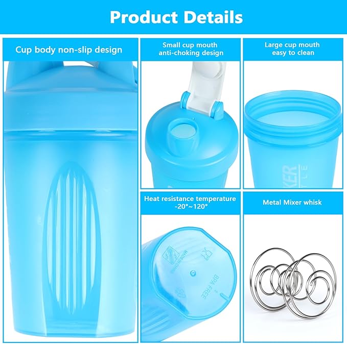 Shaker Bottle, 400ml Small Protein Shaker Cup with Mixing Ball for Smooth blending, Leak-Proof GYM Workout Water Bottles for protein& Smoothie Shake,Bpa Free (13oz / Blue)