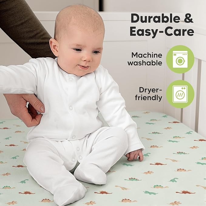 2-Pack Organic Crib Sheets for Boys, Girls - Jersey Fitted Crib Sheet, Baby Crib Sheets Neutral, Crib Mattress Sheet, Cotton Crib Sheets, Breathable Crib Sheet, Baby Mattress Sheets (Roarsome)