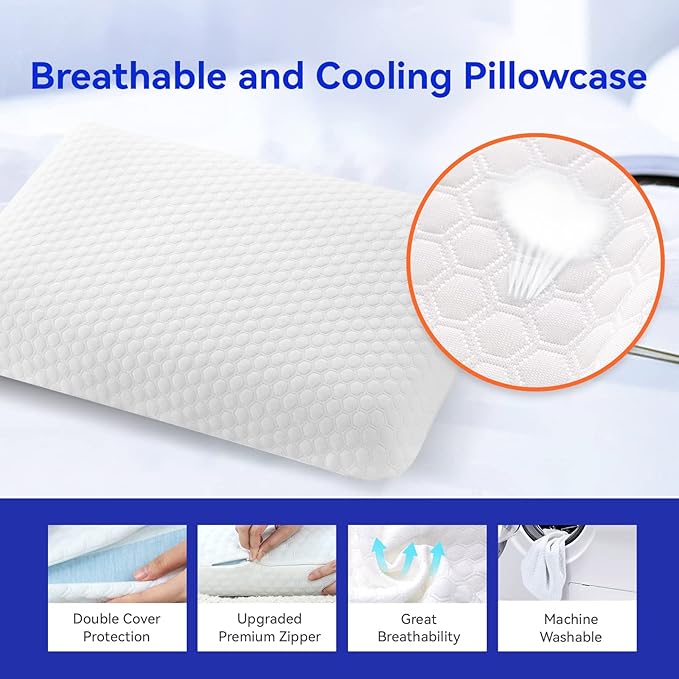 inight Memory Foam Pillows, Foam Pillows for Sleeping, Soft Tex Pillow Memory Foam, Bed Pillows for Back Sleepers & Side Sleepers Pillows- 1 Pack Standard Size, Oeko-TEX & CertiPUR-US Certified