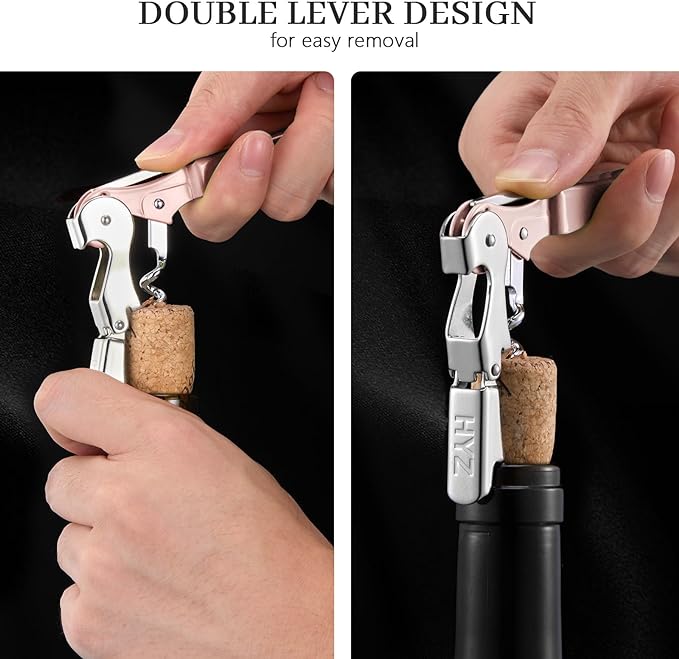 HYZ Stainless Steel Waiter Corkscrew (2-Pack), Pink, Professional Wine Key with Foil Cutter, Manual Wine Bottle Opener, Double Hinged