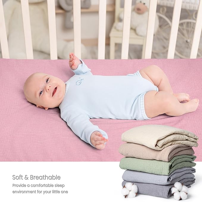 Lulu moon Muslin Crib Sheet Fitted Crib Mattress Sheet for Boys and Girls, 28"x 52" Carnation