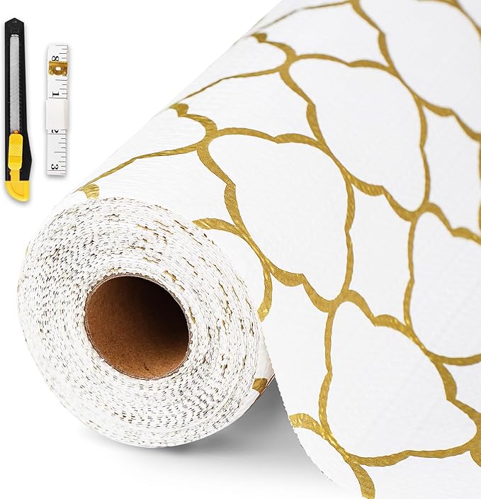 Shelf and Drawer Liner for Kitchen Cabinet-12 in x 30 FT Non-Adhesive Cabinet Liners for Shelves Non-Slip Waterproof Kitchen Drawer Liners Contact Paper Shelf Paper with Knife and Tape Measure