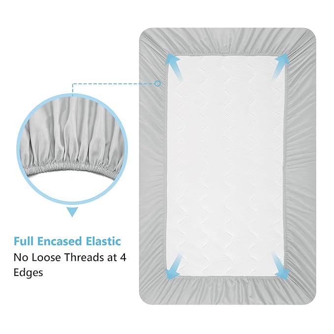 TILLYOU Baby Crib Sheets for Boys Girls, Fitted Crib Sheet 2 Pack for Standard Crib and Toddler Mattresses, Super Soft Toddler Bed Sheets, 28"x52"x8", White & Gray