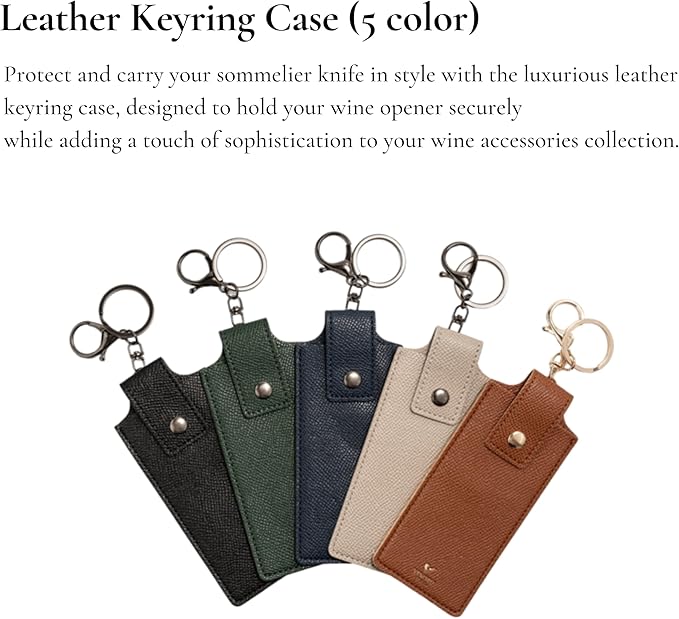 Professional Wood Grapevine Pattern Sommelier Knife With Green Leather Wine Keyring with Ergonomic Wood Grip, Beer Bottle Opener Foil Cutter Waiters Corkscrew Wine Opener