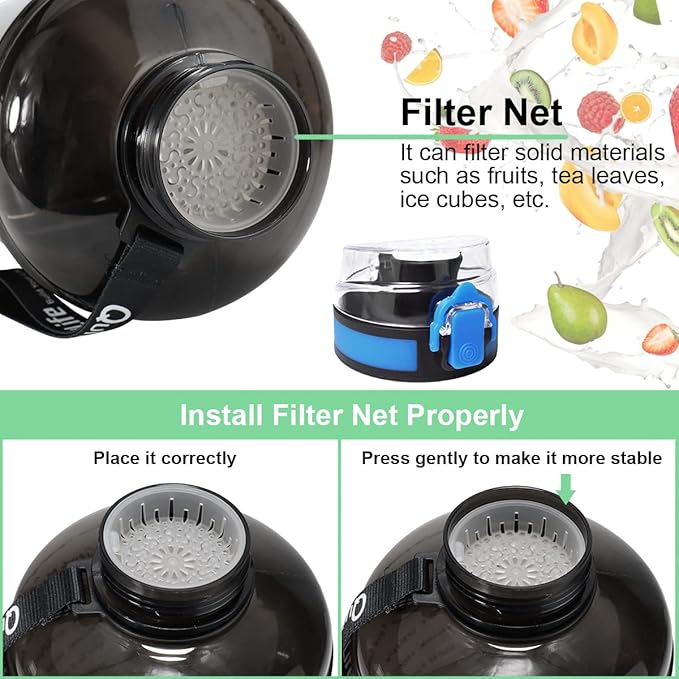 QuiFit 1 Gallon Water Bottle - 128 oz Water Bottle with Times to Drink - BPA Free Motivational Water Bottle with Infuser - Large Water Bottle - Sports Water Bottle 1 Gallon in Gym(Black, 1 Gallon)