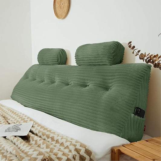Headboard Pillow King with 2 Pack Neck Roll Pillow Large Headboard Pillow Soft and Supportive with Removable Cover (sage Green, King:76x8x20 Inches)