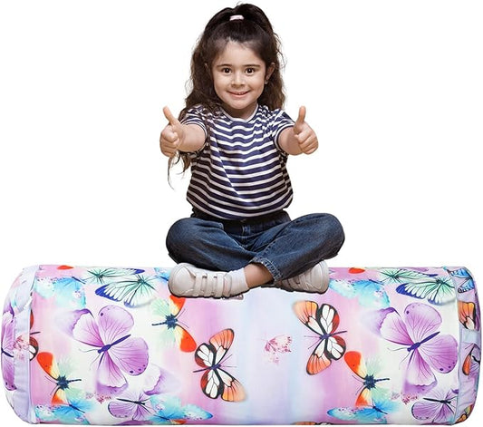 Stuffed Animal Bean Bag Storage Chair for Kids Cover Only (No Filler), Organize, Sit, Play & Boxing, 100% Cotton Canvas Washable, Ultra Soft Cylinder Long Vertical Zipper Best Gift for Child