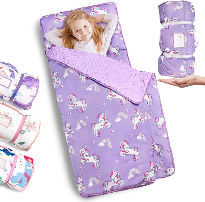 Nap Mat- Toddler Nap Mat with Pillow & Fleece Blanket- 55''*35''*3'' Nap Mat for Toddlers- Nap Mats for Preschool, Daycare