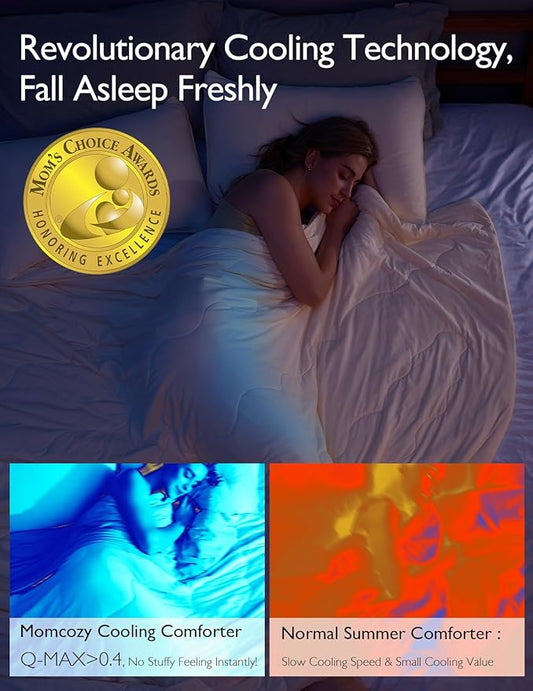 Momcozy Life CoolMurm Cooling Comforter for Hot Sleepers, King/Cali King 106"x90" Pregnancy Cooling Blanket, All-Season Lightweight Soft Breathable Cooling Quilt Duvet Stay Cool All Night Beige Yellow